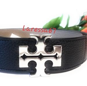 Tory Burch 1.5" Reversible Silver logo belt